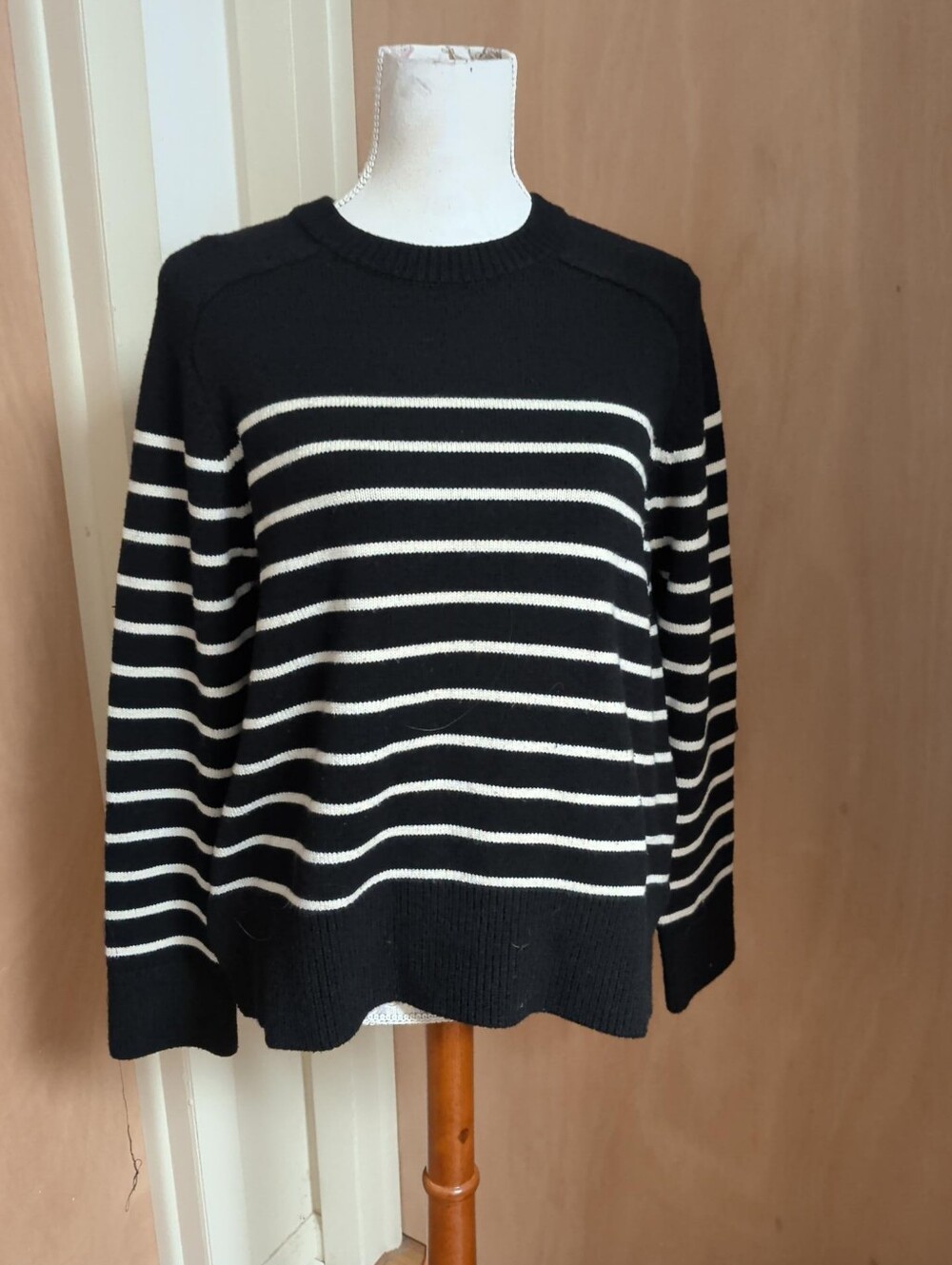 Zara Black Ivory Striped Knit Sweater Size L